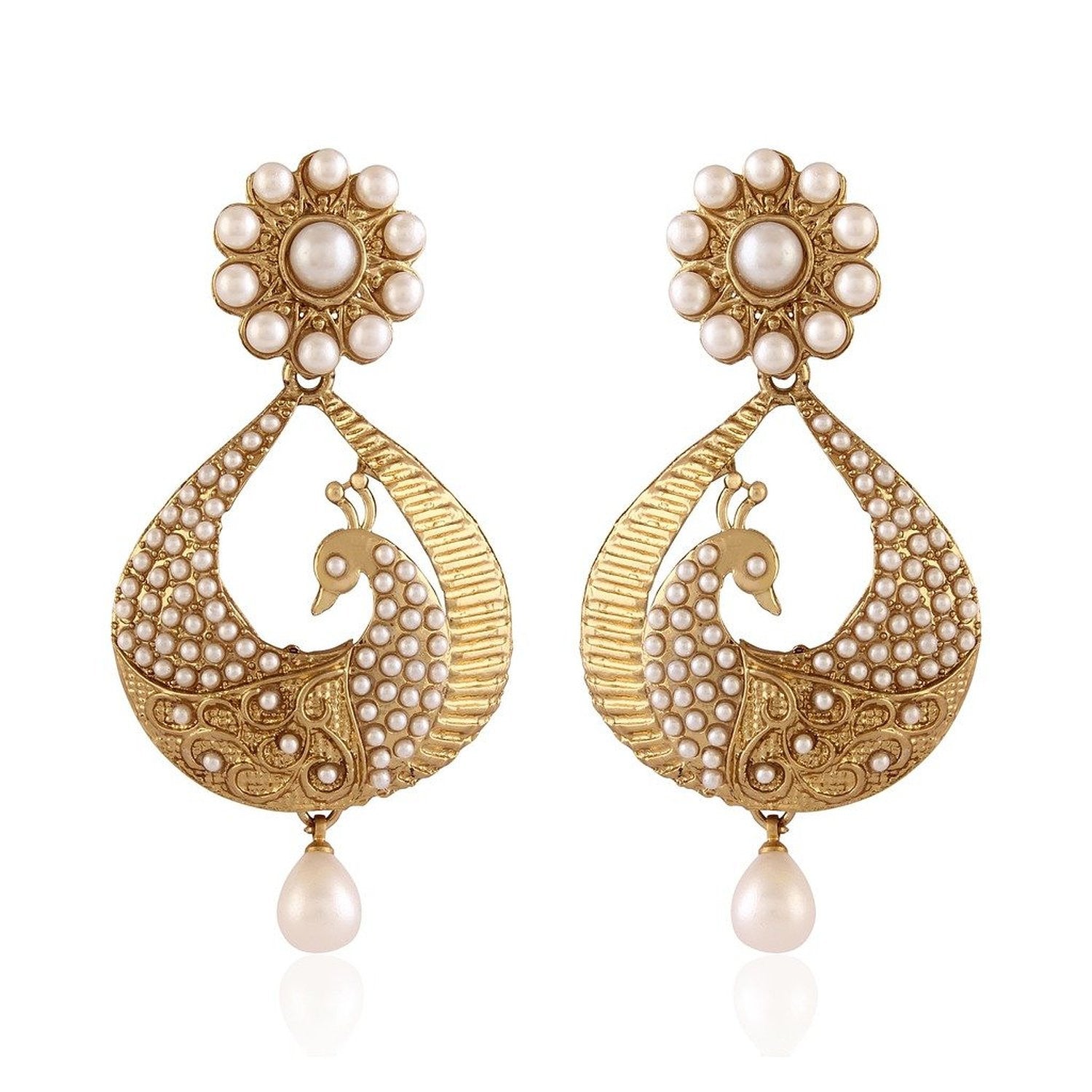 Jewels White Gold Plated Peacock Shaped Pearl Dangle & Drop Earring For Women
