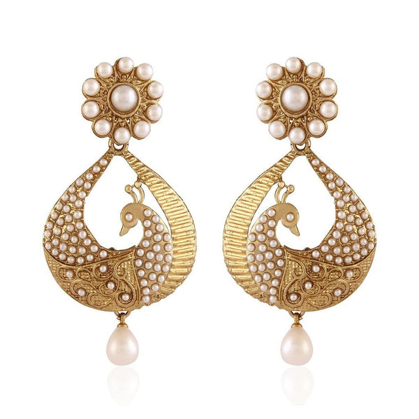 Jewels White Gold Plated Peacock Shaped Pearl Dangle & Drop Earring For Women